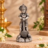 Silver plated Hanuman idol resting on gada