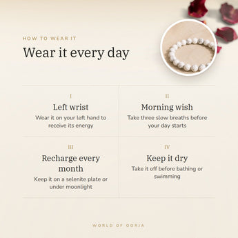 How to wear your Howlite bracelet – left wrist, morning wish, recharge on selenite or moonlight