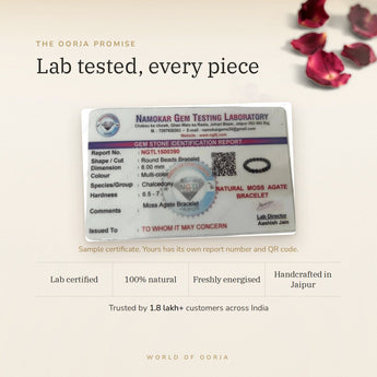 Moss Agate Bracelet lab certificate with QR code – The Oorja promise