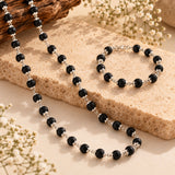 Silver Plated Karungali Mala and Bracelet Combo – natural ebony wood with silver-plated caps