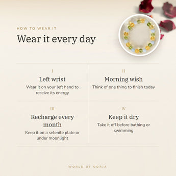 How to wear your Mulank 5 Bracelet – left wrist, morning wish, recharge on selenite or moonlight