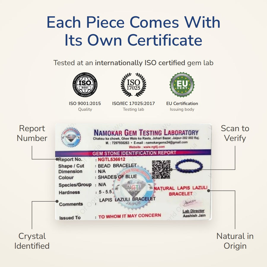 Lapis Lazuli Bracelet – The Stone of Wisdom lab certificate – World of Oorja