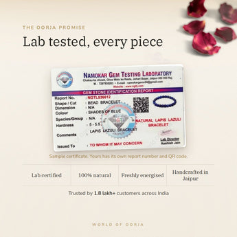 Lapis Lazuli bracelet lab certificate with QR code – The Oorja promise