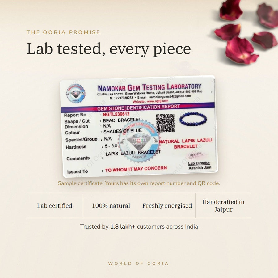 Lapis Lazuli Bracelet – The Stone of Wisdom lab certificate – World of Oorja