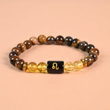 Leo zodiac bracelet with Leo glyph engraved onyx bead