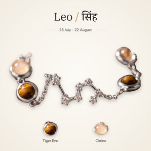 Leo zodiac constellation bracelet for women with Tiger Eye and Citrine – silver