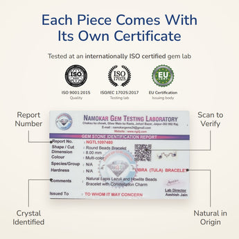 Libra Constellation Bracelet lab certificate – tested at an ISO certified gem lab