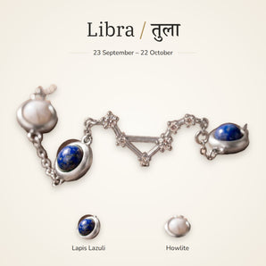 Libra zodiac constellation bracelet for women with Lapis Lazuli and Howlite – silver