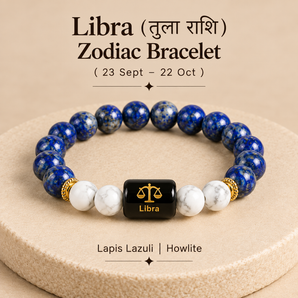 Libra zodiac rashi bracelet in Lapis Lazuli and Howlite with engraved Libra onyx bead