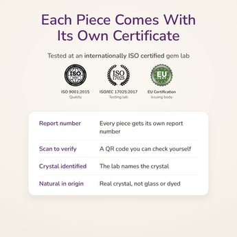 Love & Stress Relief Bracelet lab certificate – tested at an ISO certified gem lab