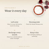 How to wear your Shiv Shakti 5 Mukhi Rudraksha Bracelet – left wrist, morning wish, recharge on selenite or moonlight