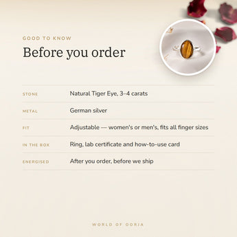 Tiger Eye Ring – good to know before you order: what is in the box, energised after order