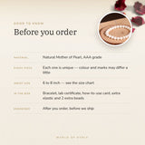Mother of Pearl Bracelet – before you order: size, what is in the box, energised after order