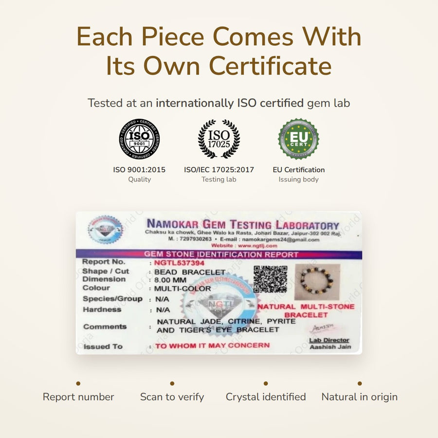 Money Attraction Bracelet – 4 Crystal Wealth Blend lab certificate – World of Oorja