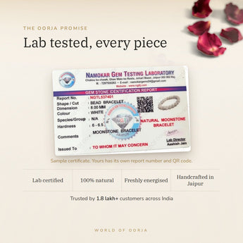 Moonstone bracelet lab certificate with QR code – The Oorja promise