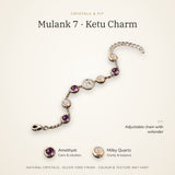 Mulank 7 bracelet crystals and fit – Amethyst, Milky Quartz, adjustable chain