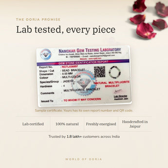 Multi-Fluorite bracelet lab certificate with QR code – The Oorja promise