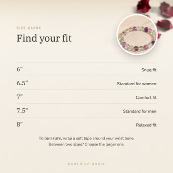 Multi-Fluorite bracelet size guide – 6 to 8 inch