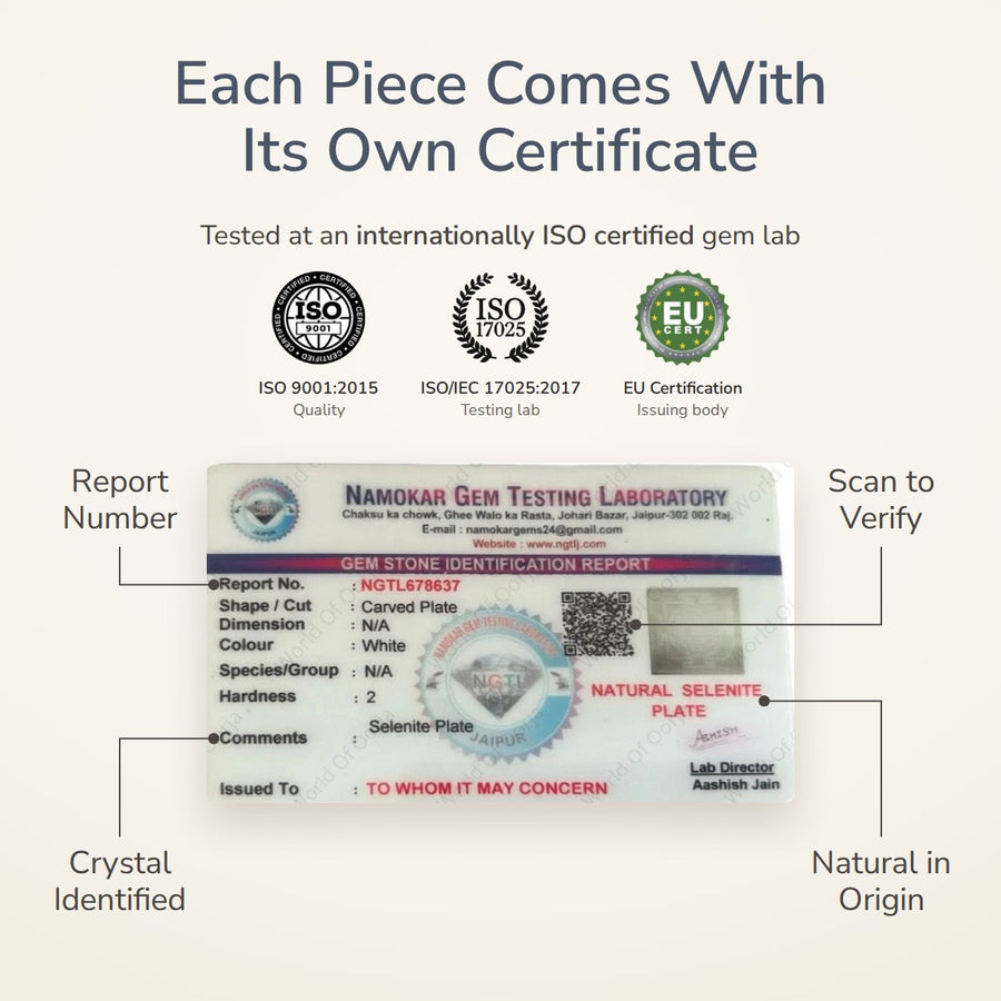 Selenite Charging Plate – Shree Yantra Engraved lab certificate – World of Oorja