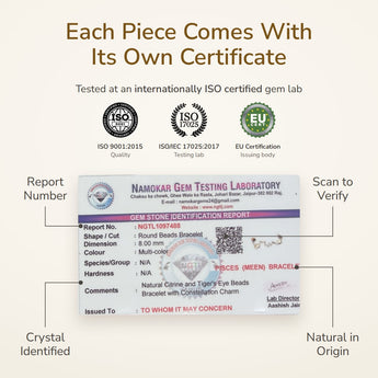 Pisces Constellation Bracelet lab certificate – tested at an ISO certified gem lab