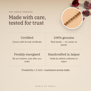 The Oorja promise – Gold Plated Rudraksha Bracelet, lab certified and energised after you order