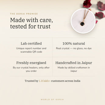 The Oorja promise – Black Obsidian Pendant, lab certified and energised after you order