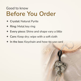 Raw Pyrite Cluster Keychain – good to know before you order