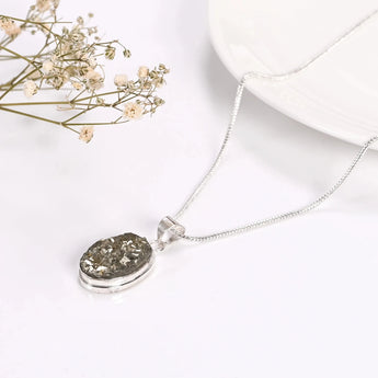 Raw Pyrite Oval Pendant - WorldOfOorja