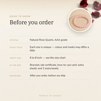 Rose Quartz bracelet – before you order: size, what is in the box, energised after order