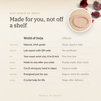 Why World of Oorja – Rose Quartz bracelet made to your wrist size, cut and strung by hand in Jaipur