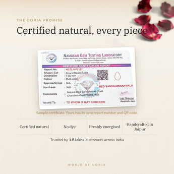 Red Sandalwood Mala certificate – The Oorja promise