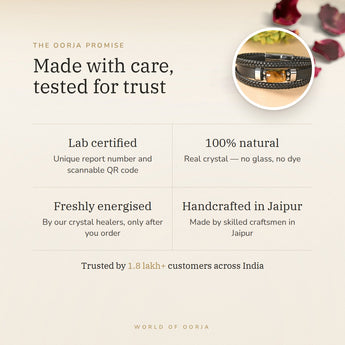 The Oorja promise – Tiger Eye Leather Bracelet, lab certified and energised after you order