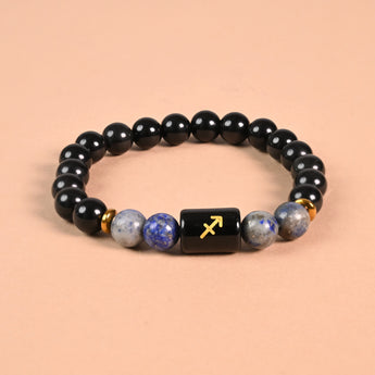 Sagittarius zodiac bracelet with Sagittarius glyph engraved onyx bead