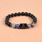 Sagittarius zodiac bracelet Black Obsidian and Lapis Lazuli with engraved Sagittarius name bead