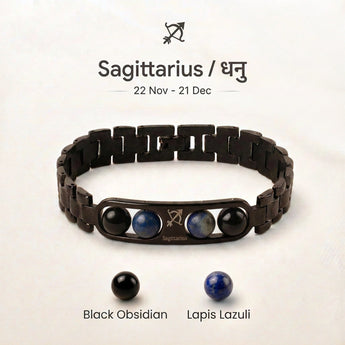 Sagittarius zodiac bracelet with Black Obsidian and Lapis Lazuli – Dhanu rashi crystal bracelet