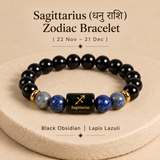 Sagittarius zodiac rashi bracelet in Black Obsidian and Lapis Lazuli with engraved Sagittarius onyx bead