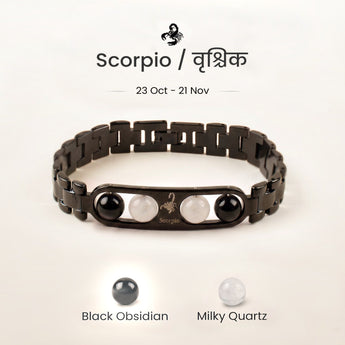 Scorpio zodiac bracelet with Black Obsidian and Milky Quartz – Vrishchik rashi crystal bracelet