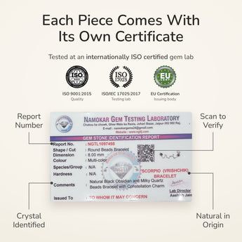 Scorpio Constellation Bracelet lab certificate – tested at an ISO certified gem lab