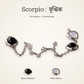 Scorpio zodiac constellation bracelet for women with Black Obsidian and Milky Quartz – silver