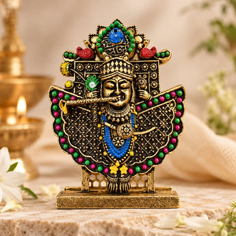 Panchdhatu gold Shrinathji idol with colour work