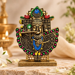 Panchdhatu gold Shrinathji idol with colour work