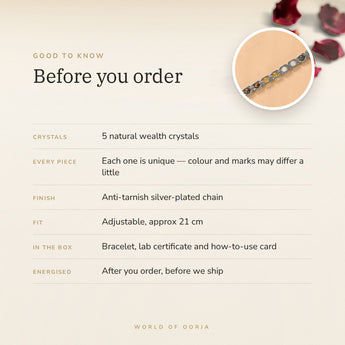 Silver Plated Dhan Yog Bracelet – before you order: size, what is in the box, energised after order