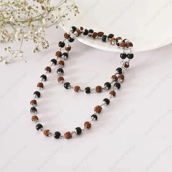 Silver Plated Divine Rudraksha Karungali Mala (Govt. Certified) - WorldOfOorja