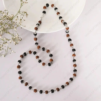 Silver Plated Divine Rudraksha Karungali Mala (Govt. Certified) - WorldOfOorja