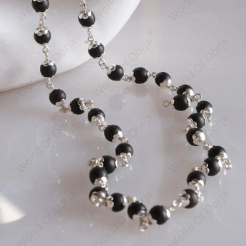 Silver Plated Karungali Mala - Natural Ebony Wood (Govt. Certified) - WorldOfOorja