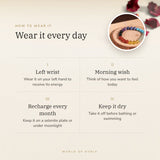 How to wear your 7 Chakra Bracelet – left wrist, morning wish, recharge on selenite or moonlight