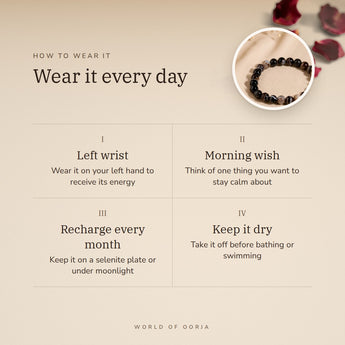 How to wear your Sulemani Hakik bracelet – left wrist, morning wish, recharge on selenite or moonlight