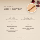 How to wear your Gold Plated Rudraksha Bracelet – left wrist, morning wish, recharge on selenite or moonlight