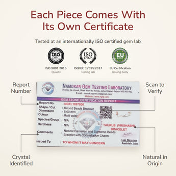 Taurus Constellation Bracelet lab certificate – tested at an ISO certified gem lab
