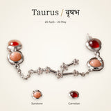 Taurus zodiac constellation bracelet for women with Sunstone and Carnelian – silver